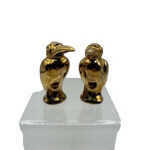 Vintage Gold Tone Ceramic Kingfisher Bird Salt & Pepper Shaker Set
